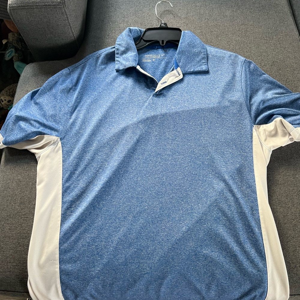 Nike dri fit golf polo. Blue and white